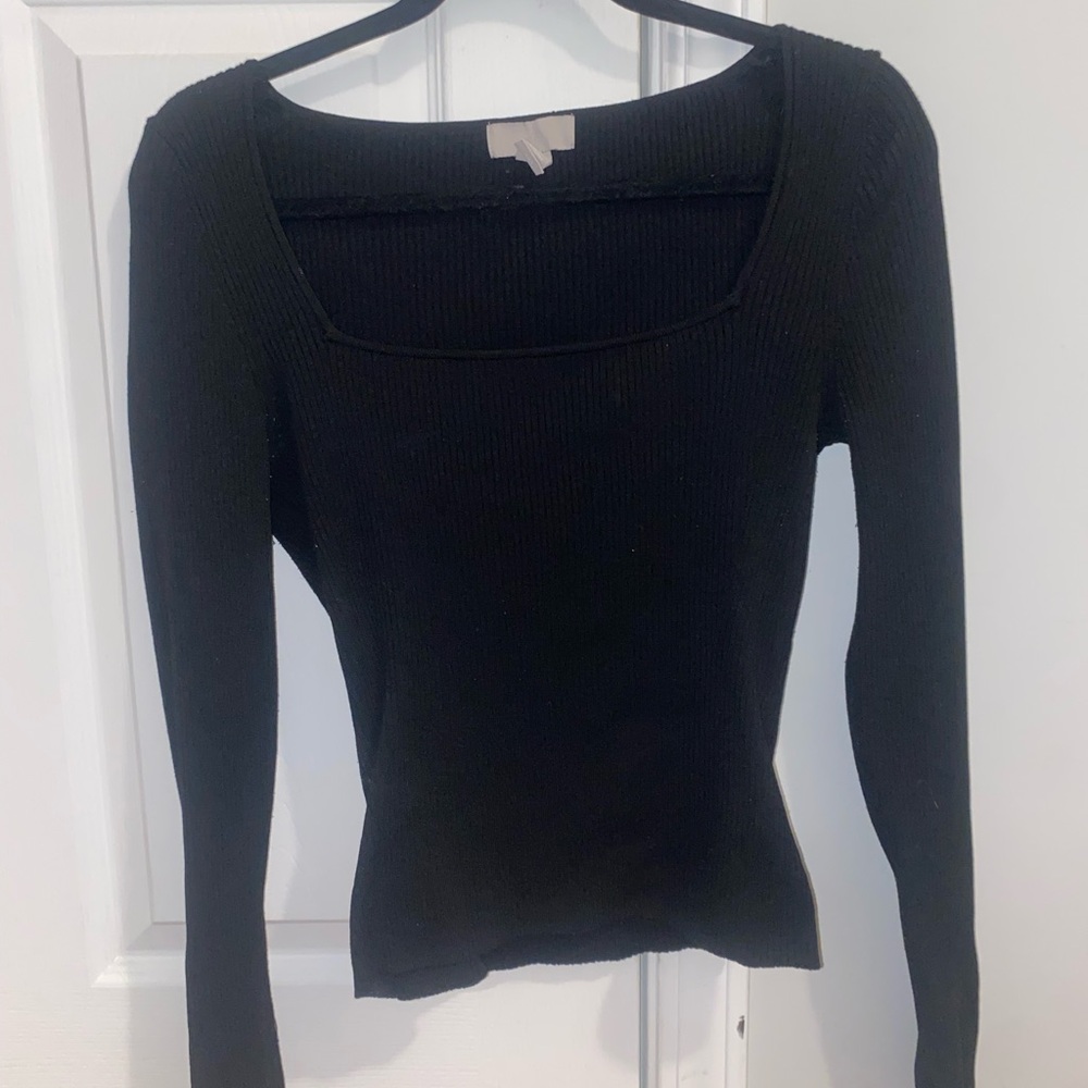 Black Ribbed Long Sleeve Top